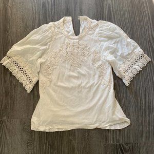 Anthropologie White Lace and Embroidered Shirt